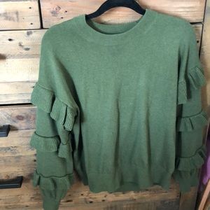 J Crew green sweater with sleeves detail
